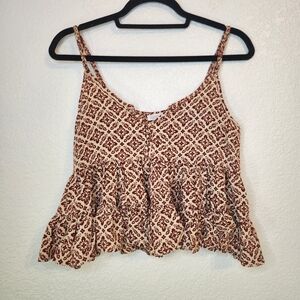 Patrons of Peace Womens V-Neck Mesh Babydoll Cami Swing Top Brown Size M